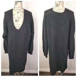 Aritzia Wilfred Sweater Dress Large Cable Knit 100% Merino Wool V Neck Black
